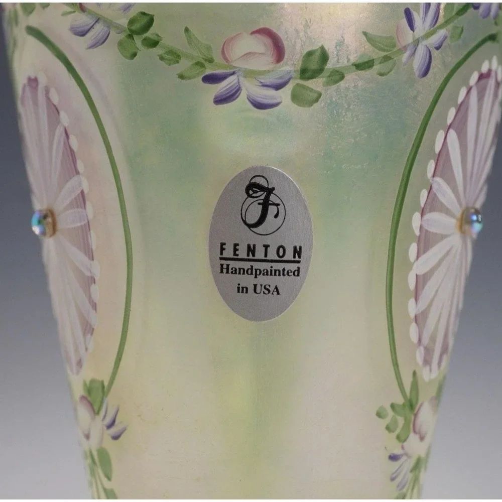 Fenton Iridized Topaz Glowing Vase | Hand Painted Hydrangeas Pam Fleak #2 of 850